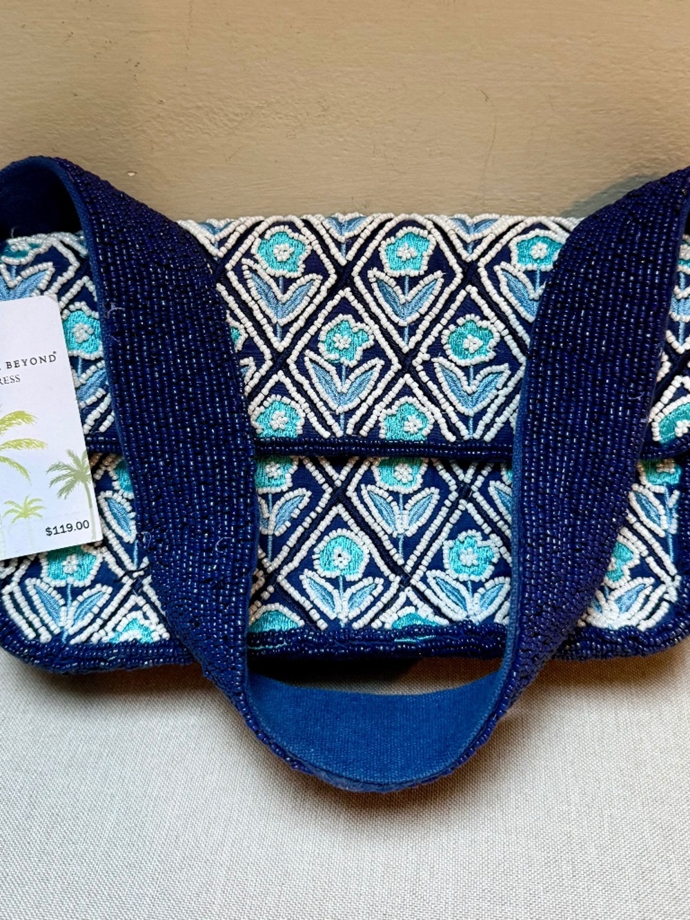 America and Beyond Viral Blue Beaded Floral Bag Purse New With Tag